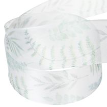 Itens Fita de organza, fita de chiffon, ramos com folhas, verde, 40 mm, 15 m