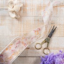 Itens Fita de organza, fita de chiffon, floral, laranja/rosa, 40mm, 15m