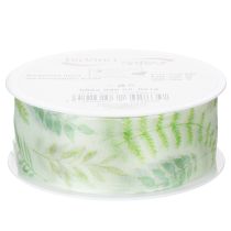 Itens Fita de organza, fita de chiffon, verde com gavinhas de folhas, 40 mm de largura, 15 m de comprimento.