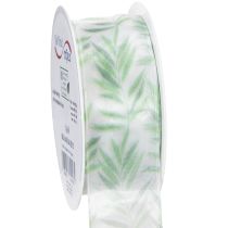Itens Fita de organza, fita de chiffon, fita com estampa de plantas verdes, 40 mm x 15 m