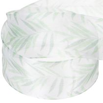 Itens Fita de organza, fita de chiffon, fita com estampa de plantas verdes, 40 mm x 15 m