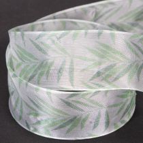 Itens Fita de organza, fita de chiffon, fita com estampa de plantas verdes, 40 mm x 15 m