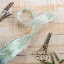 Itens Fita de organza, fita de chiffon, fita com estampa de plantas verdes, 40 mm x 15 m