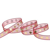 Itens Fita de organza vermelho escuro com estrelas douradas 10mm 20m