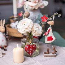 Decoração de páscoa, coelho de metal, decoração de primavera, coelhinho da páscoa com flor vermelha, bege H21cm 2pcs