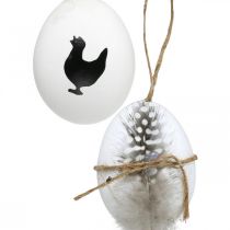 Decorações de páscoa, ovos de galinha para pendurar, ovos decorativos de penas e frango, marrom, azul, branco conjunto de 6