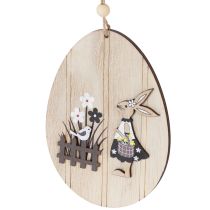 Itens Ovos de Páscoa para pendurar, ovo de madeira com coelho, branco natural, 13 cm, 6 peças