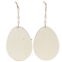 Itens Ovos de Páscoa para pendurar, ovo de madeira com coelho, branco natural, 10 cm, 6 peças