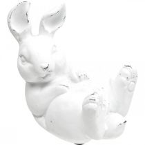 Coelhinho da Páscoa look vintage coelho deitado cerâmica branca 12,5×8×14cm
