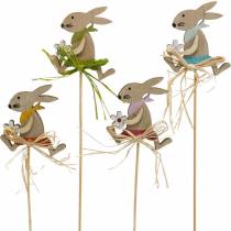 Coelhinho da Páscoa com flores, decoração de coelho para a Páscoa, coelhinho no palito, primavera, decoração de madeira para flores, plug 12pcs