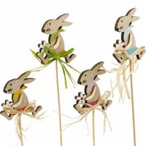 Coelhinho da Páscoa com flores, decoração de coelho para a Páscoa, coelhinho no palito, primavera, decoração de madeira para flores, plug 12pcs