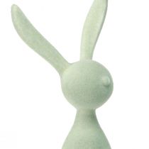 Itens Decoração de Páscoa com Coelhinhos Sentados, Flocados, Verde/Marrom, 36cm, Conjunto com 3 Peças