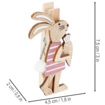 Itens Clipes decorativos de coelhinho da Páscoa, enfeites de madeira rosa e branco, 7,5 cm, 4 peças