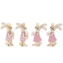 Itens Clipes decorativos de coelhinho da Páscoa, enfeites de madeira rosa e branco, 7,5 cm, 4 peças
