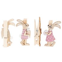 Itens Clipes decorativos de coelhinho da Páscoa, enfeites de madeira rosa e branco, 7,5 cm, 4 peças