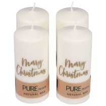 Velas pilares Feliz Natal ouro branco 60×130mm 4 unidades