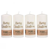 Velas pilares Feliz Natal ouro branco 60×130mm 4 unidades