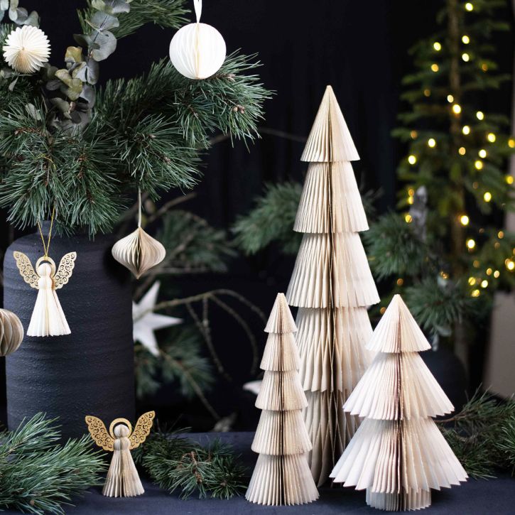 Árvore de Natal de Papel Pequena Ouro Branco Alt.30cm
