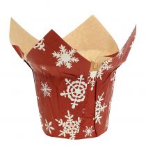 Potes de papel com flocos de neve vermelho-branco Ø9cm 12 unidades