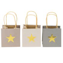 Itens Sacos de papel com estrela e alça cinza sortido 10,5×10,5cm 9uns