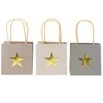 Itens Sacos de papel com estrela e alça cinza sortido 10,5×10,5cm 9uns