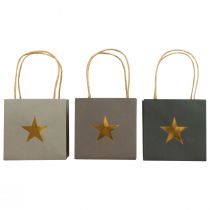Itens Sacos de papel com estrela e alça cinza sortido 10,5×10,5cm 9uns