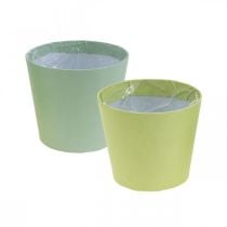 Pote de papel, mini vaso de plantas, cachepot azul/verde Ø9cm H7.5cm 4pcs