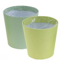 Cachepot de papel, plantador, vaso para plantar azul/verde Ø13cm H12.5cm 4pcs