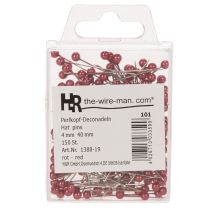 Itens Alfinetes decorativos com cabeça de pérola vermelha para floristas, Ø4mm, 40mm, 150 peças