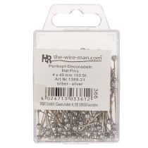 Itens Alfinetes decorativos e para arranjos florais com cabeça de pérola, prateados, Ø4mm, 40mm, 150 peças