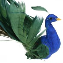 Ave do paraíso, pavão para pinça, pássaro de penas, decoração de pássaros azul, verde, colorido H8,5 L29cm