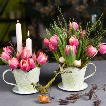 Plantador, porta-filtro de café decorativo, xícara de metal para plantar, decoração floral verde, branco Shabby Chic Alt.11cm Ø11cm