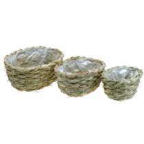 Floreira em feno, cesto decorativo, cesto para plantas, cesto para flores conjunto oval com 3