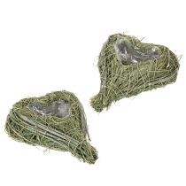 Itens Coração decorativo em palha natural com detalhe em folha metálica, 14 cm, 2 peças