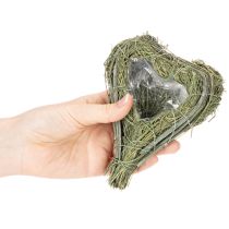 Itens Coração decorativo em palha natural com detalhe em folha metálica, 14 cm, 2 peças