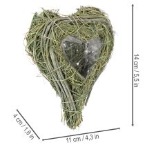 Itens Coração decorativo em palha natural com detalhe em folha metálica, 14 cm, 2 peças