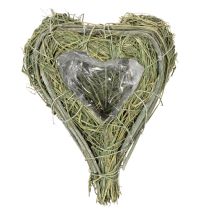 Itens Coração decorativo em palha natural com detalhe em folha metálica, 14 cm, 2 peças