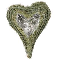 Itens Coração vegetal feito de material natural com inserção de folha metálica, 22 cm, 2 peças