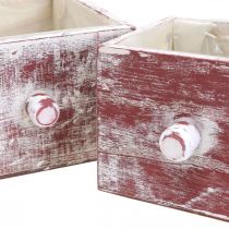 Conjunto de 2 gavetas decorativas shabby chic caixa de plantas vermelho e branco