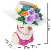 Itens Vaso de flores em forma de mulher com chapéu e flores, para decoração de plantas, ideal para uso interno e externo, 20 cm
