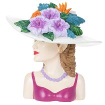 Itens Vaso de flores em forma de mulher com chapéu e flores, para decoração de plantas, ideal para uso interno e externo, 20 cm