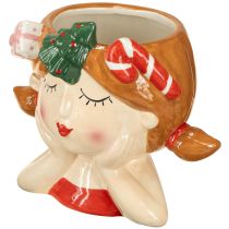 Itens Cabeça de planta cerâmica menina plantador decorativo natal altura 17cm