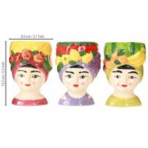 Itens Cabeça de planta menina com frutas cerâmica decorativa 13,5cm 3 peças