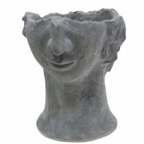 Busto de cabeça de planta feito de concreto para plantio cinza H23,5cm