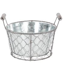Itens Cesto para plantas com divisórias, cesto de arame, floreira, prata primavera, branco lavado, estilo shabby chic, Ø22cm A17,5cm