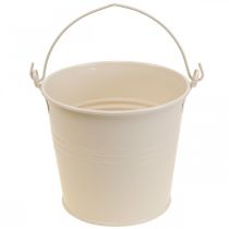 Itens Vaso antigo balde de metal decorativo creme Ø16cm A24cm