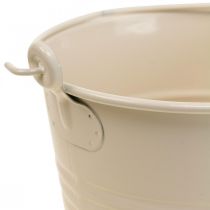 Vaso antigo balde de metal decorativo creme Ø16cm A24cm