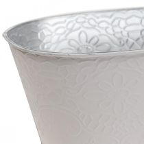 Tigela para plantas Tigela para flores de metal oval creme 25x14,5x10cm