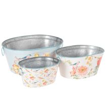 Itens Vasos de plantio, primavera, floreiras/jardineiras para pássaros, recipiente oval de metal L39/31/24,5cm, conjunto de 3