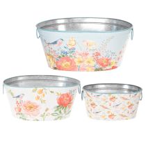 Itens Vasos de plantio, primavera, floreiras/jardineiras para pássaros, recipiente oval de metal L39/31/24,5cm, conjunto de 3